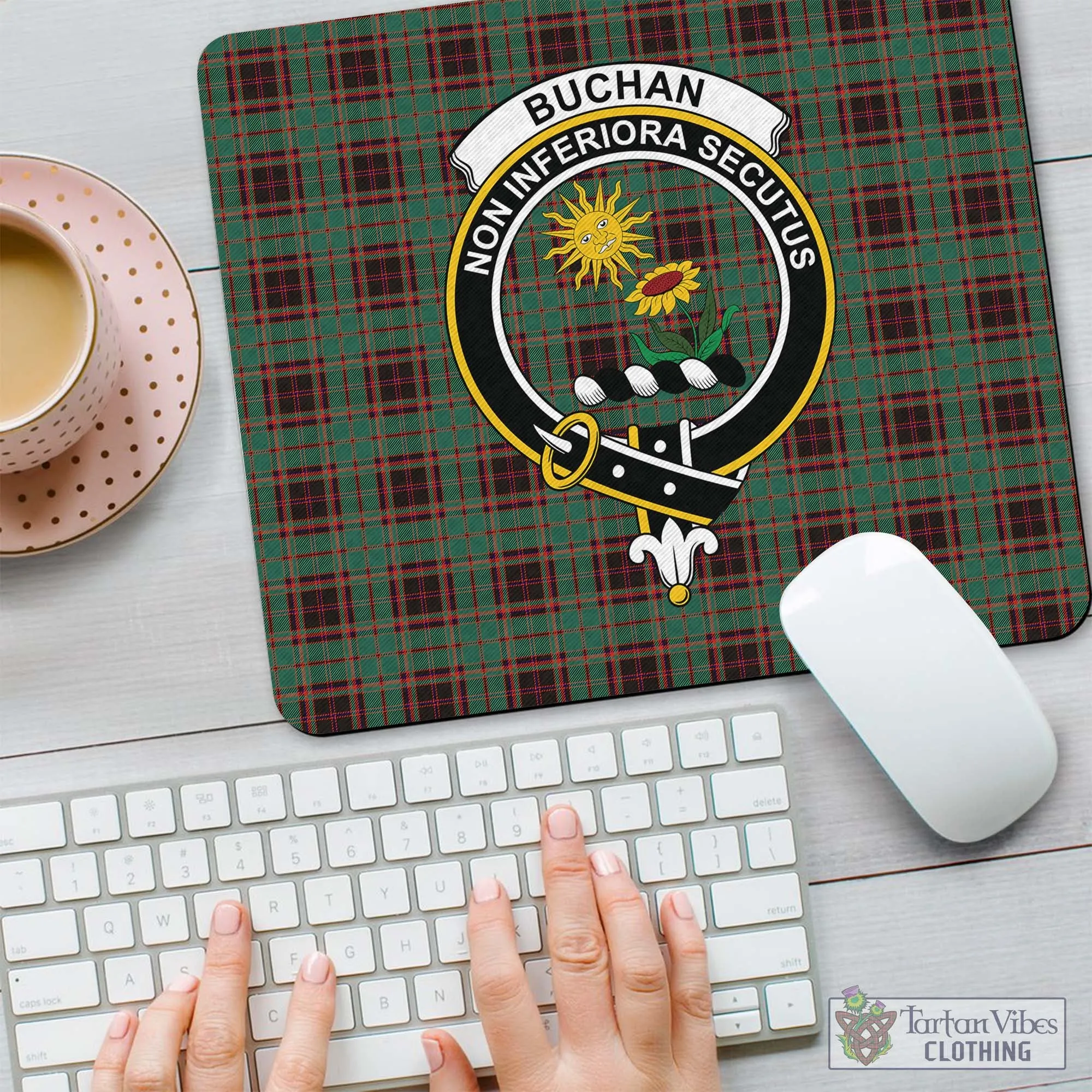 Buchan Ancient Tartan Mouse Pad with Family Crest