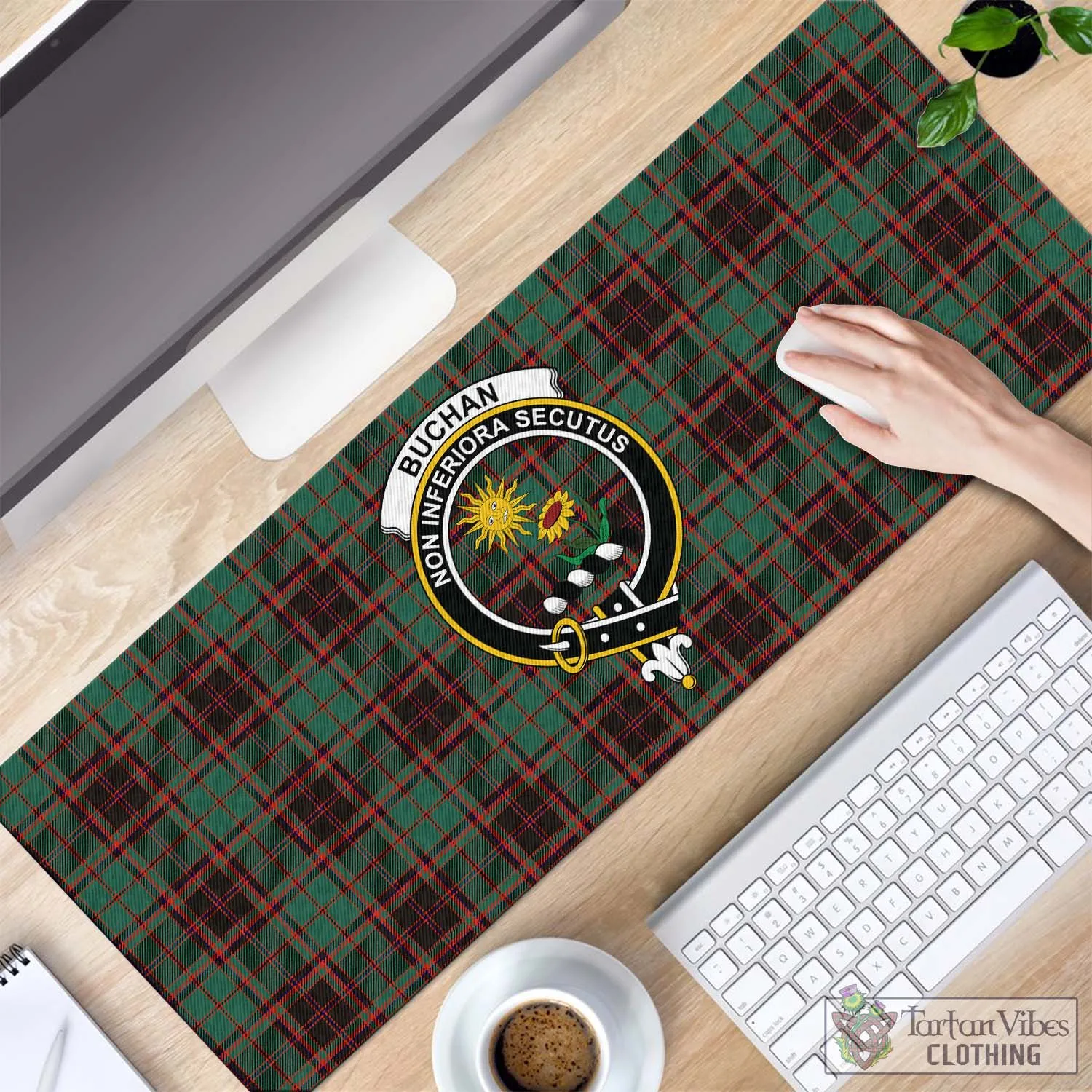 Buchan Ancient Tartan Mouse Pad with Family Crest