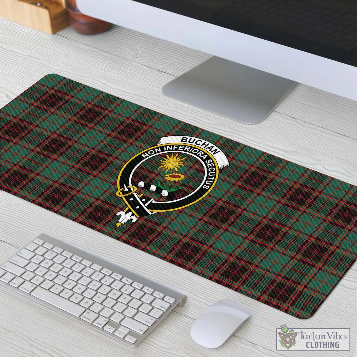 Buchan Ancient Tartan Mouse Pad with Family Crest