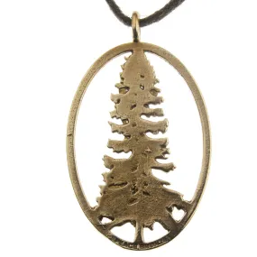 California Redwood Peace Bronze Pendant Necklace on Adjustable Natural Fiber Cord