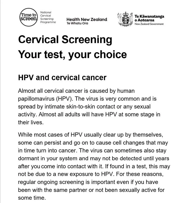 Cervical screening: your test, your choice English - Large print - HE1206