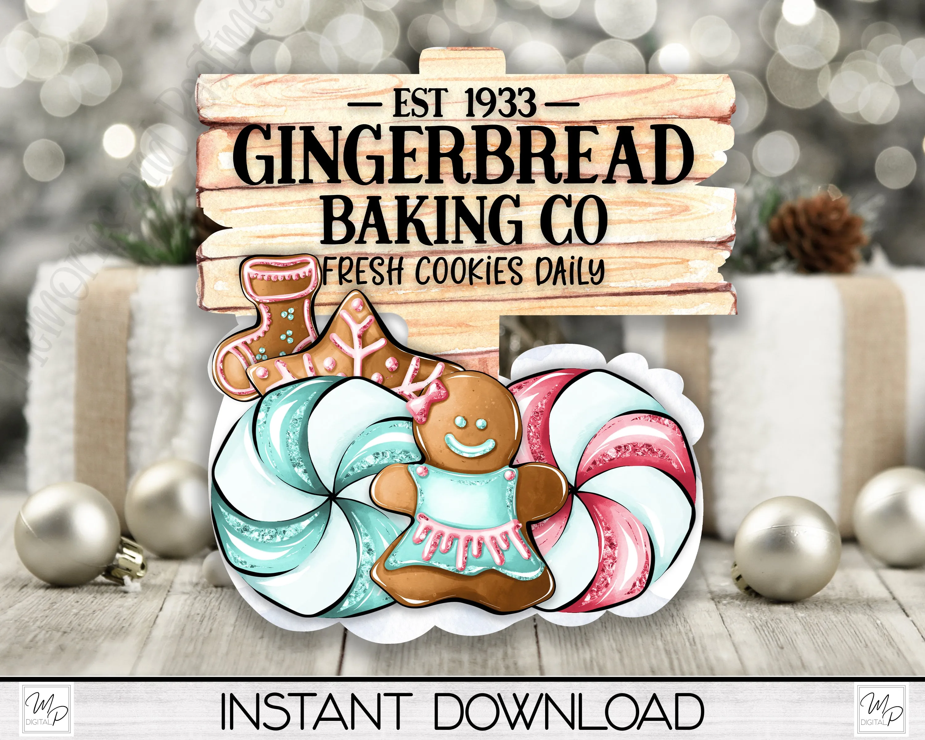 Christmas Gingerbread Door Sign PNG for Sublimation, Tiered Tray Sign Sublimation Design, Digital Download