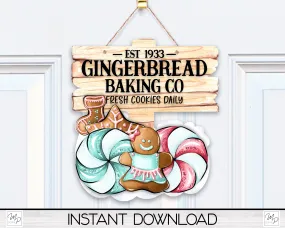 Christmas Gingerbread Door Sign PNG for Sublimation, Tiered Tray Sign Sublimation Design, Digital Download