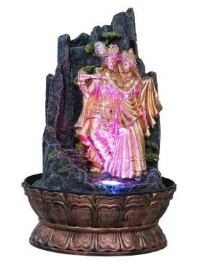 CRAFT SMITH Golden and Grey Polyresin Table Top Radha Krishna Rock Finish Indoor Waterfall Fountain for Home Decor with MultiColour LED & Speed Control Pump (Size: 27 x 27 x 41 CM | Wt: 2110Gram)