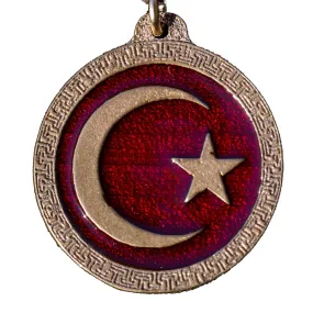 Crescent Moon and Star Red Enamel Necklace on Cord