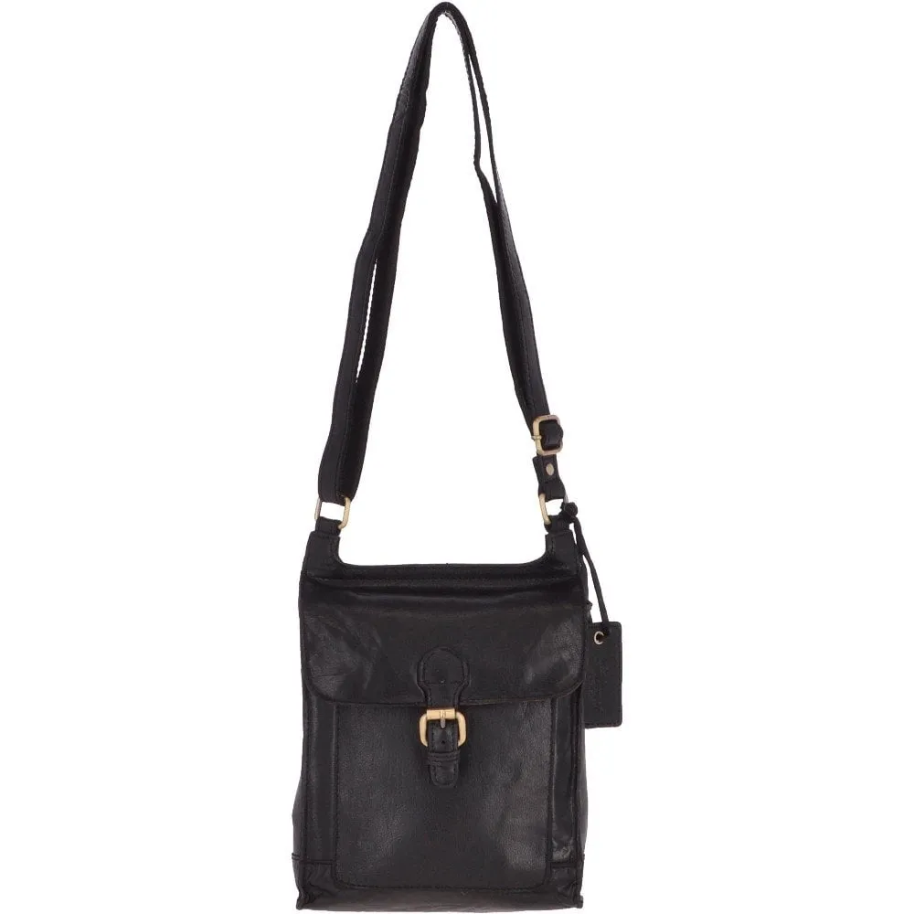 Cross Body Leather Shoulder Bag - Black