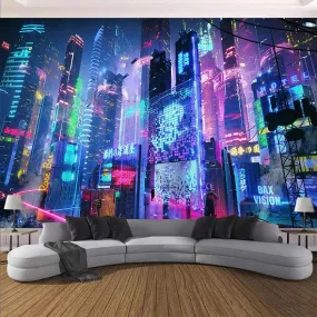 Cyberpunk Psychedelic Future Steam City Tapestry Home Decor Wall Art