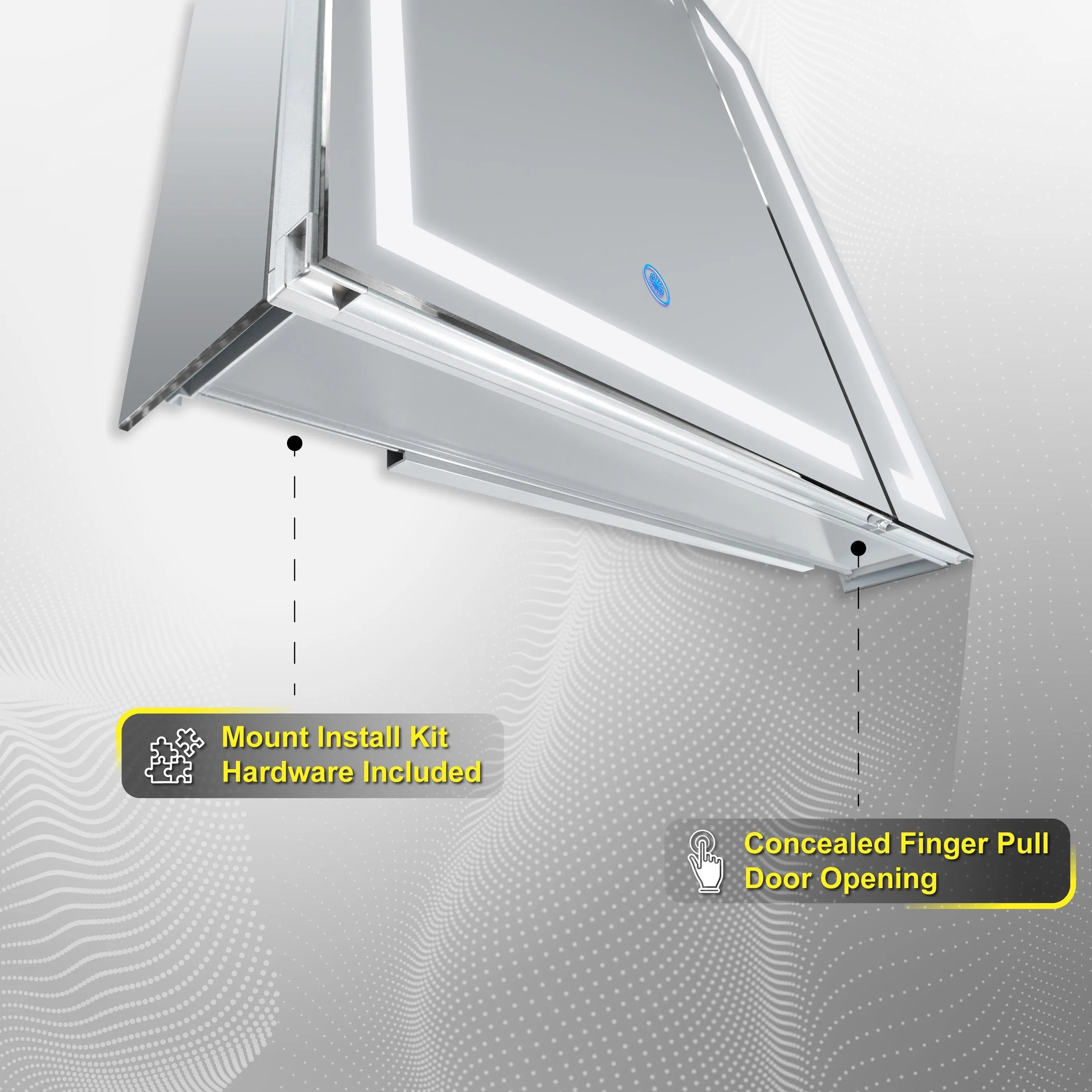 DECADOM LED Mirror Medicine Cabinet Recessed or Surface, Dimmer, Clock, Room Temp Display, Dual Outlets Duna 30x32