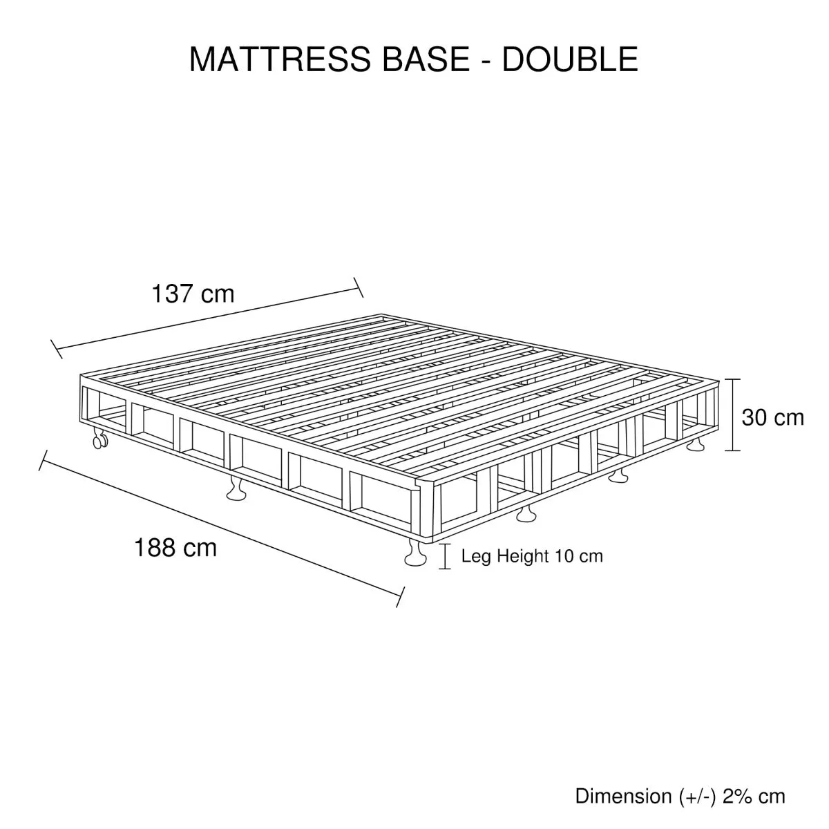 Double Mattress Base Pine Wood Slats, Removable Cover, Beige