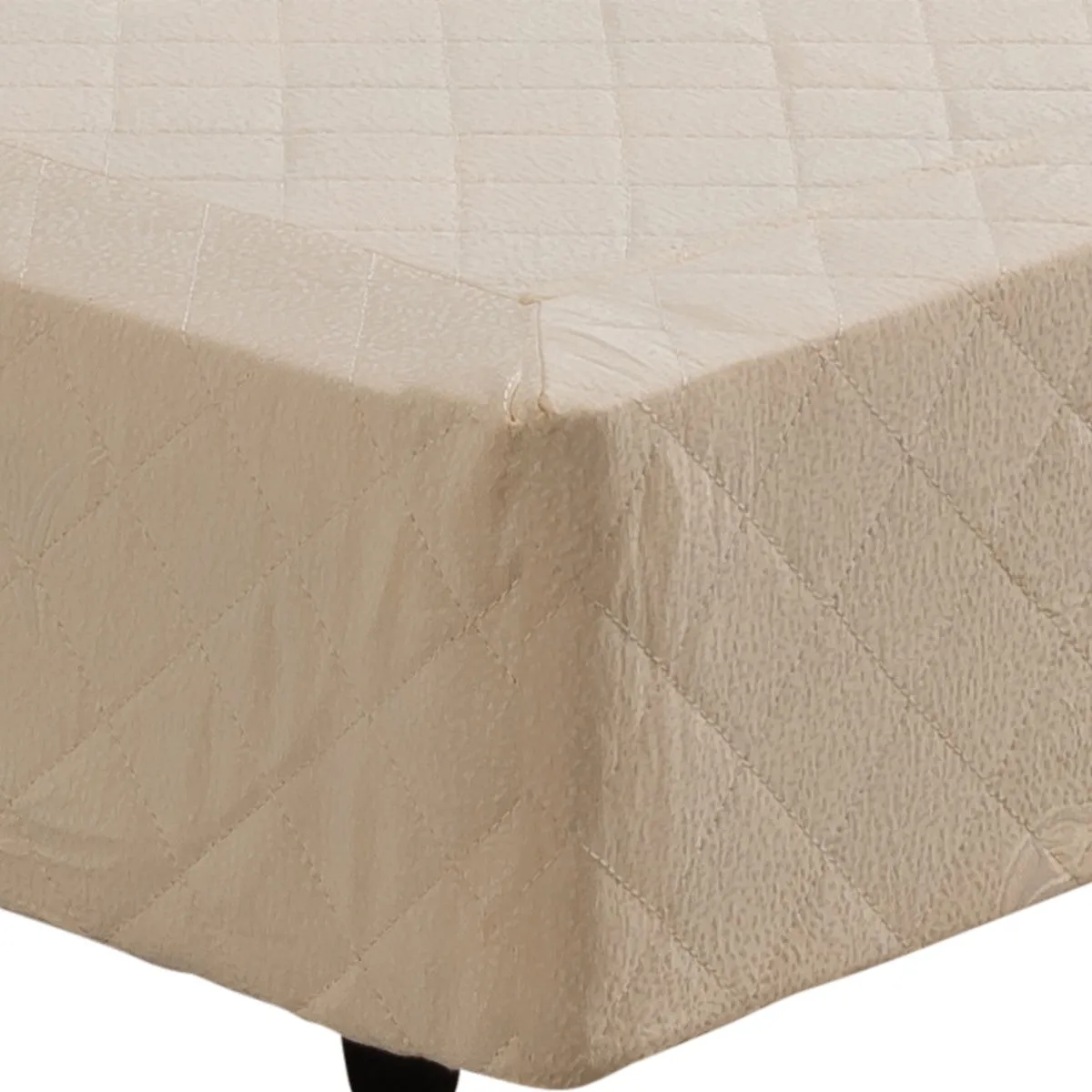 Double Mattress Base Pine Wood Slats, Removable Cover, Beige