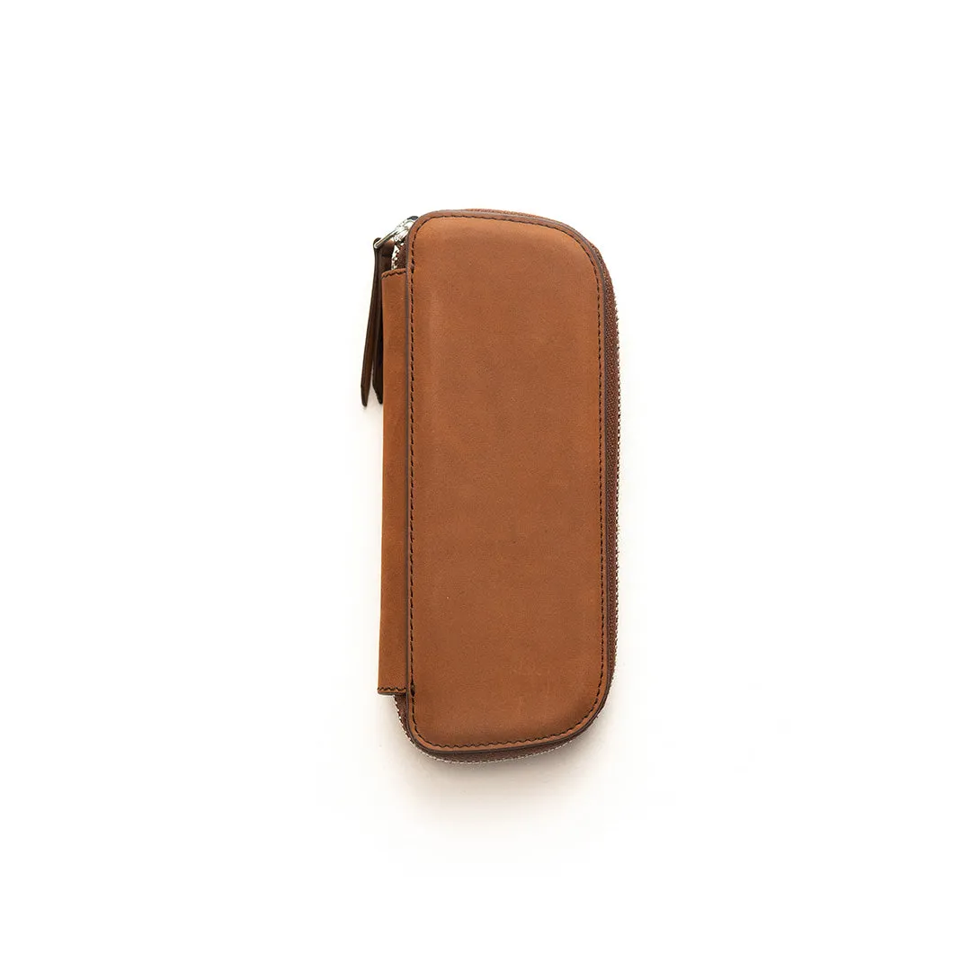 Endless Companion Leather Adjustable 2-Pen Pouch Brown