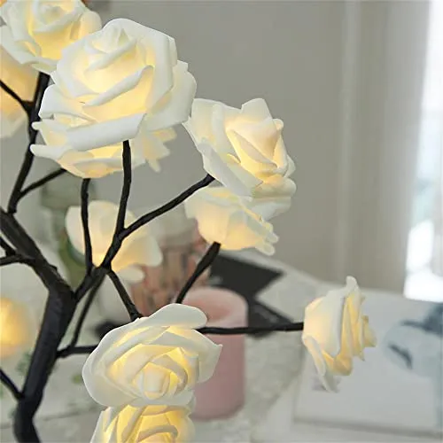 GLOWSERIE Rose Tree Lamp, Warm White Rose Table Lamp, Rose Flower Lamp Girls Gift for Mother’s Day, Lighted Tabletop Tree for Christmas Valentine’s Day Wedding Decor