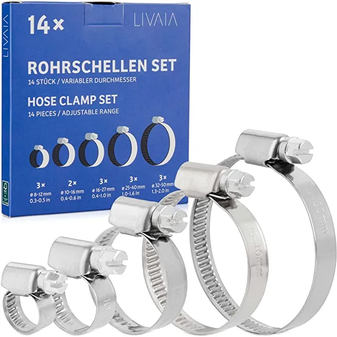 Hose Clamps Assortment: 12x Hose Clamps Stainless Steel - Adjustable Clips