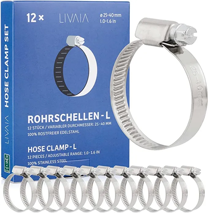 Hose Clamps Assortment: 12x Hose Clamps Stainless Steel - Adjustable Clips