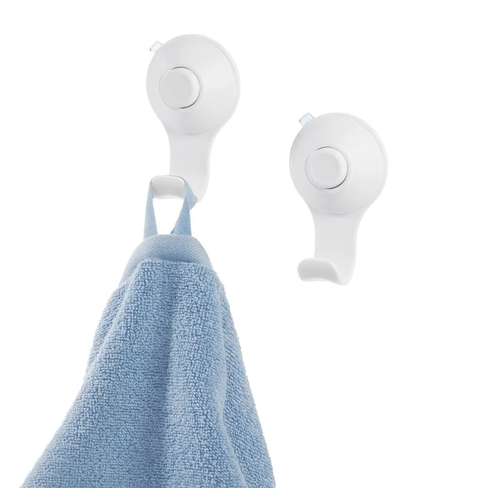 iDesign Cade Push Lock Shower Suction Hook (Set of 2) in White