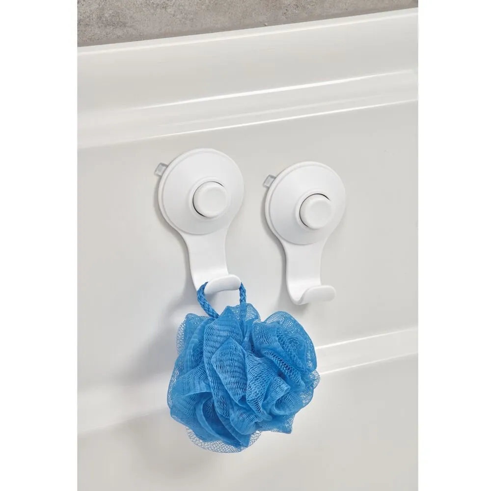 iDesign Cade Push Lock Shower Suction Hook (Set of 2) in White