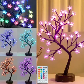 IMNISHNAY RGB Cherry Blossom Tree Light for Baby Room Décor with Remote 16 Color-Changing LED Artificial Flower Bonsai Tree, Pink Table Top Lamp Home Tree Christmas Decoration 36 LED (Cherry Remote)