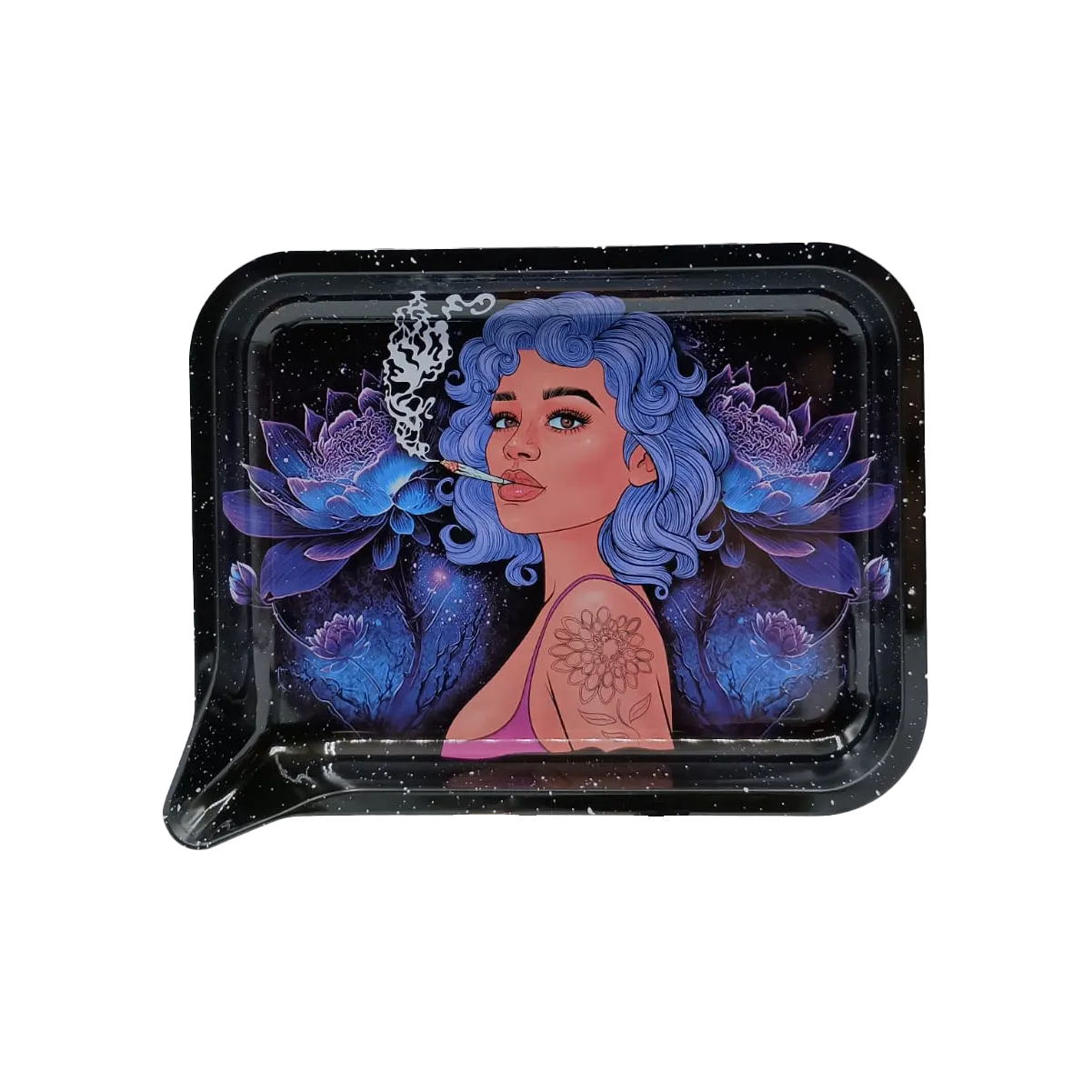 Medium Funnel Rolling Tray With 3D Lids (Blue Flower Girl)