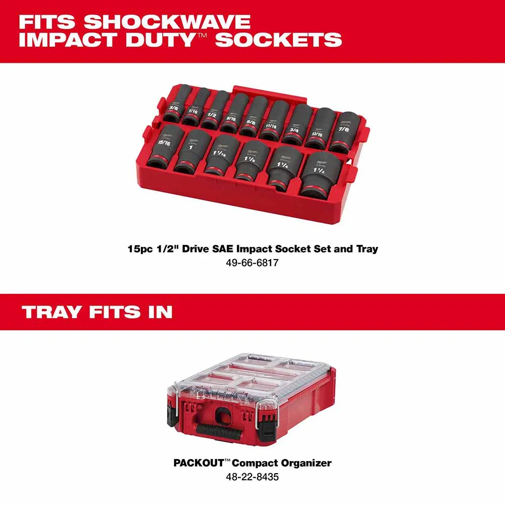 Milwaukee 49-66-6832 Shockwave Impact Duty Socket 1/2" Drice 15-Piece SAE Tray Only