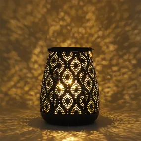 Moroccan Style Metal Lamp 8''H Battery Operated  (Black with Gold Brush)