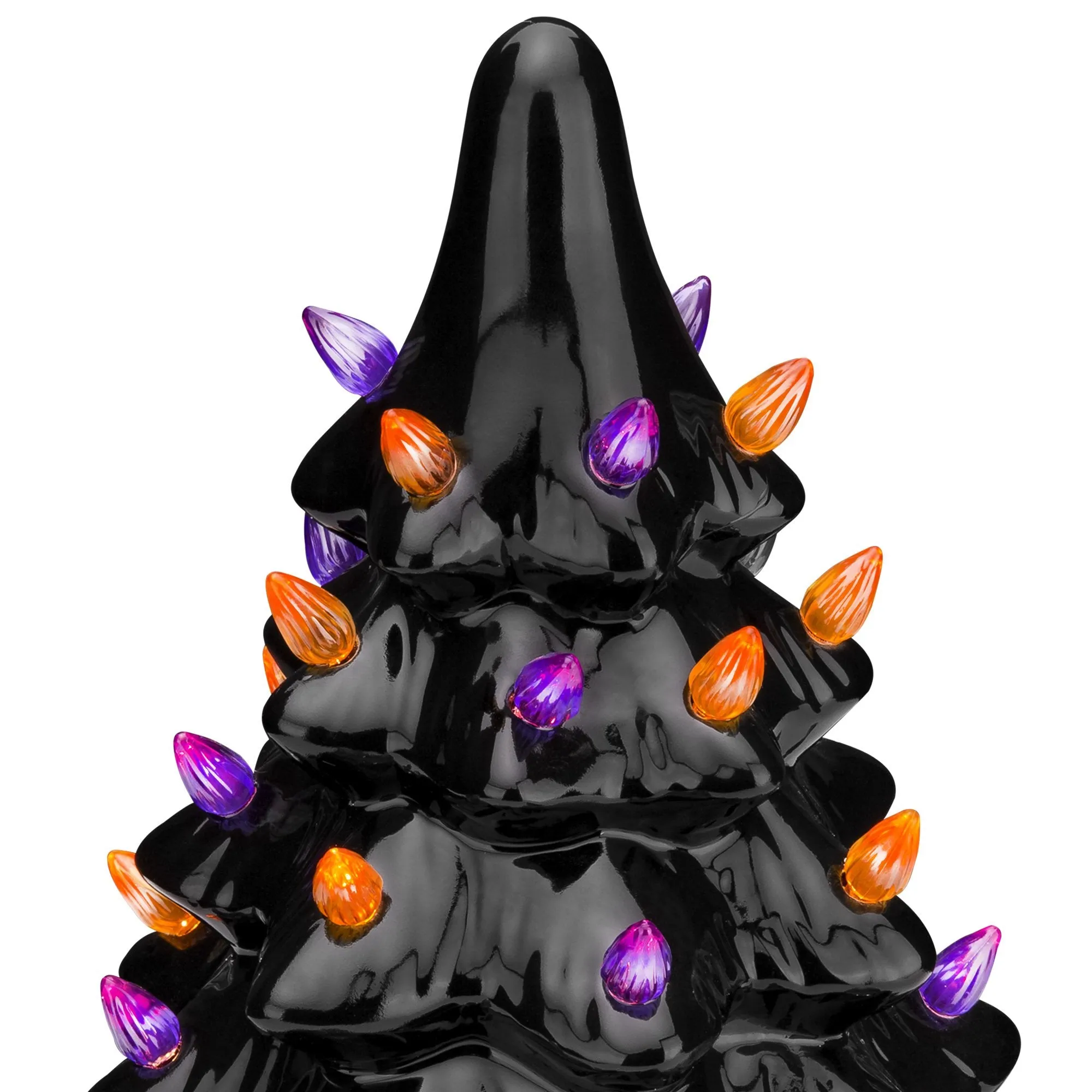 Pre-Lit 15in Ceramic Halloween Tree w/ Orange & Purple Bulb Lights