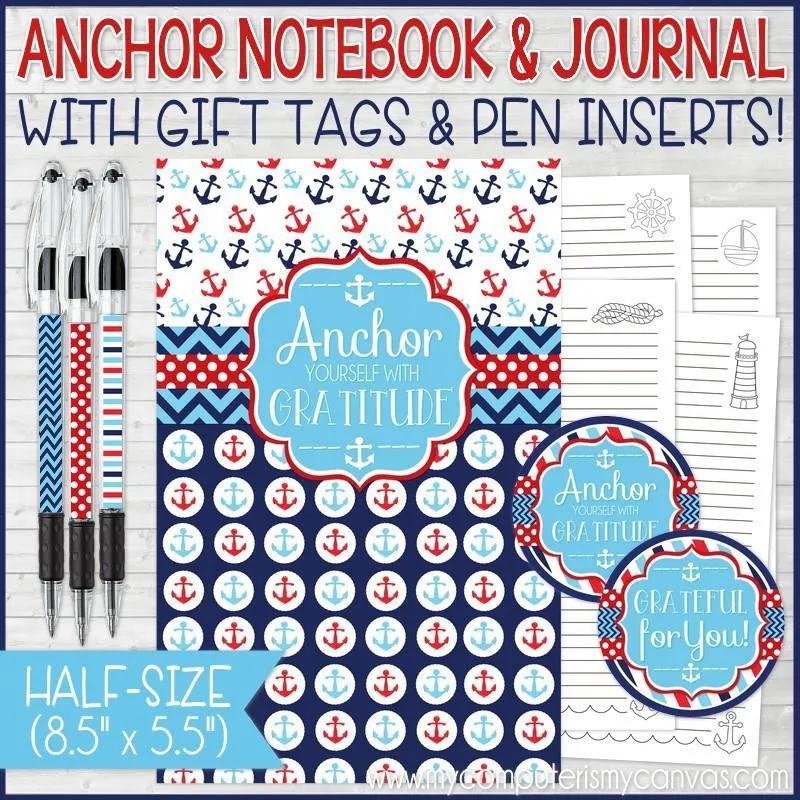 "ANCHOR Yourself With Gratitude" Journal & Notebook {Gift Set; HALF SIZE} PRINTABLE