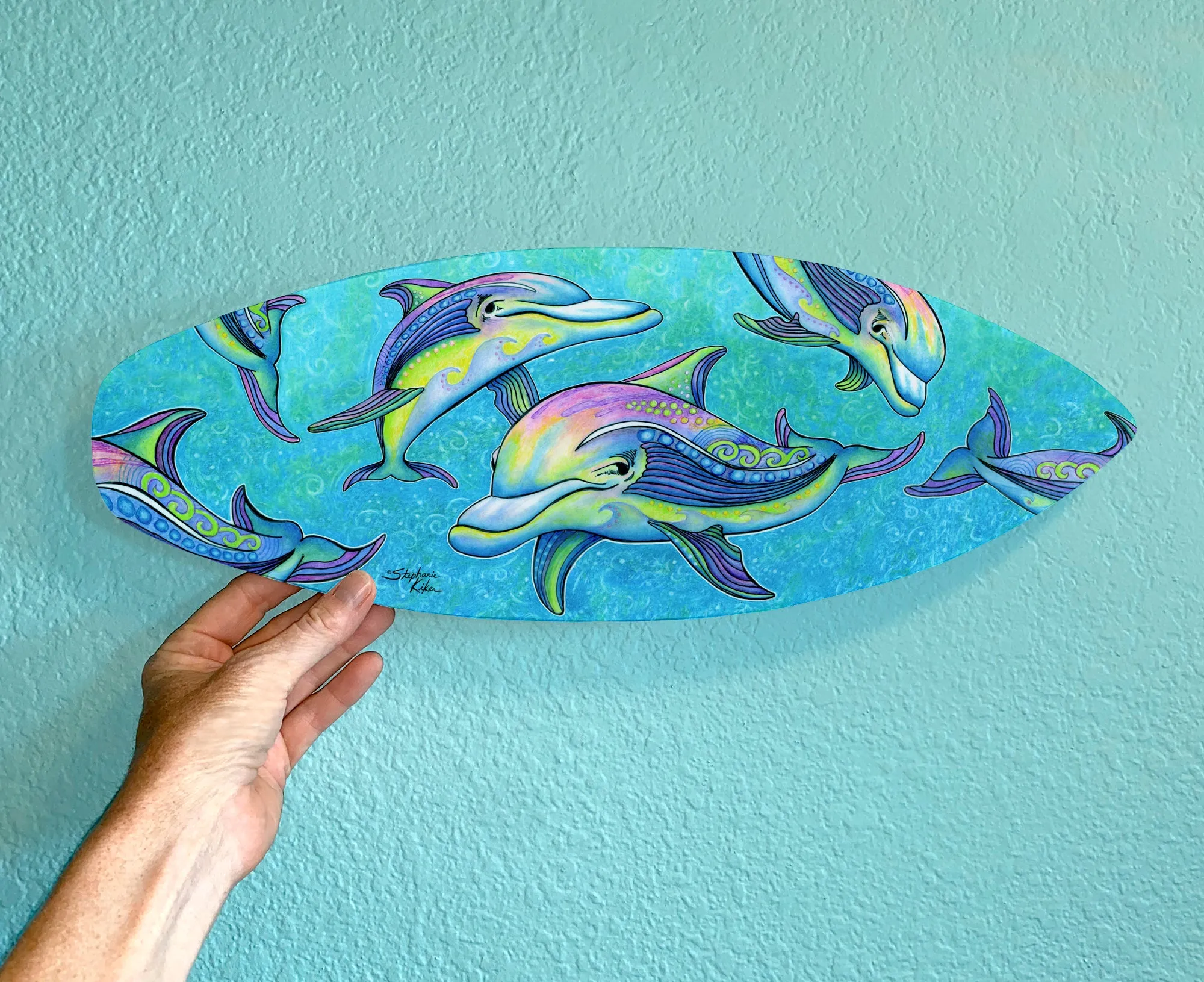 Rainbow Dolphins Surfboard Wall Art