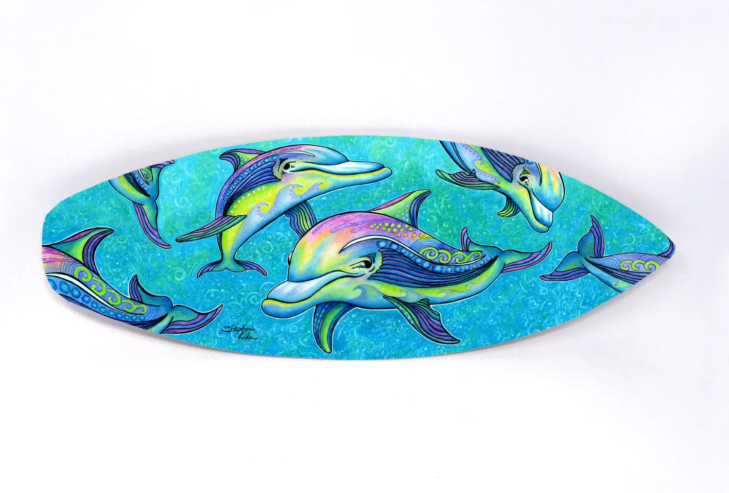 Rainbow Dolphins Surfboard Wall Art