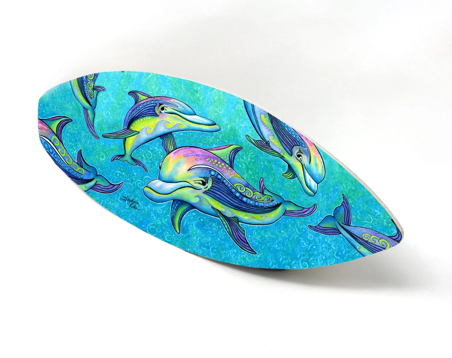 Rainbow Dolphins Surfboard Wall Art