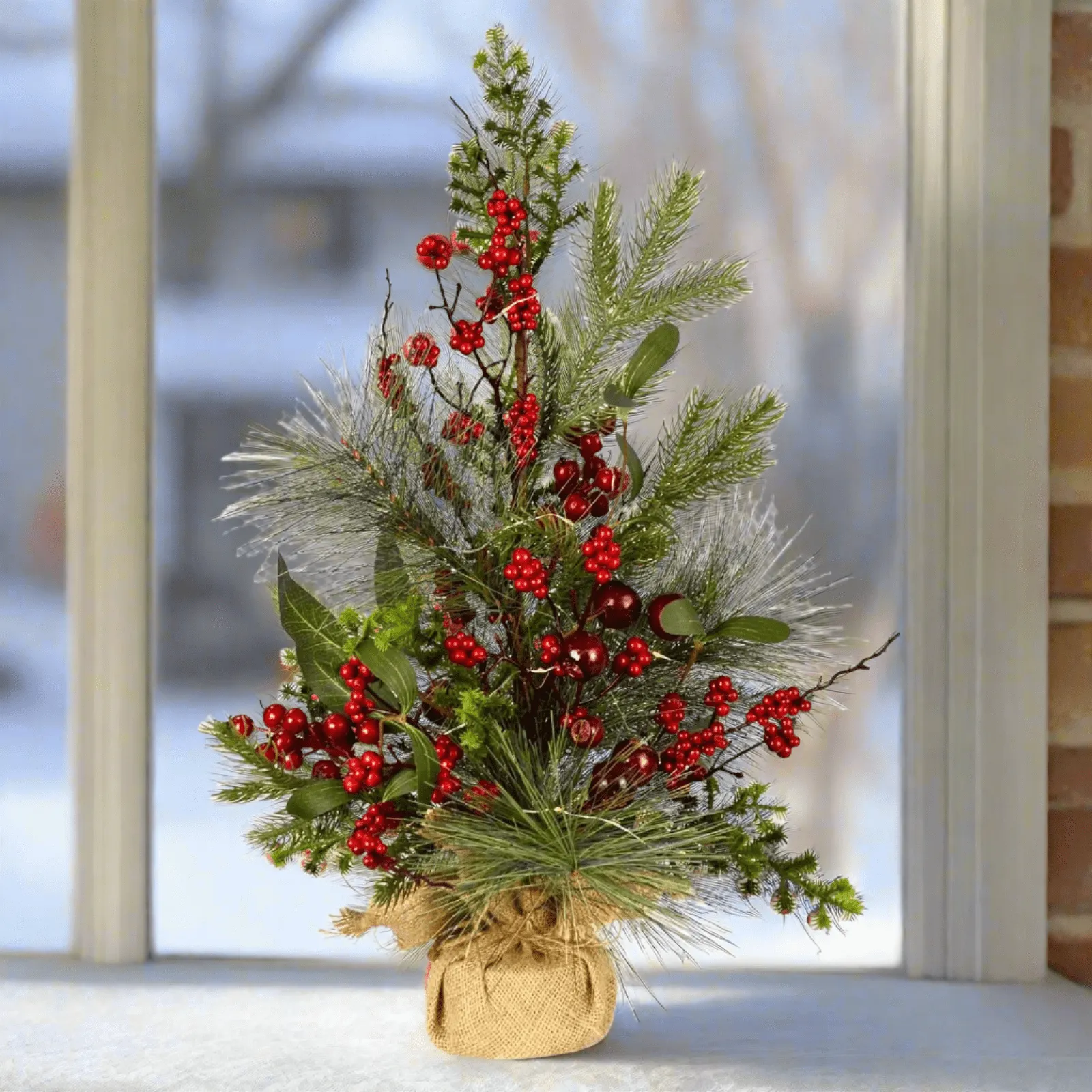 Red Berries Light Up Christmas Tree Mixed Foliage 2ft (60cm)