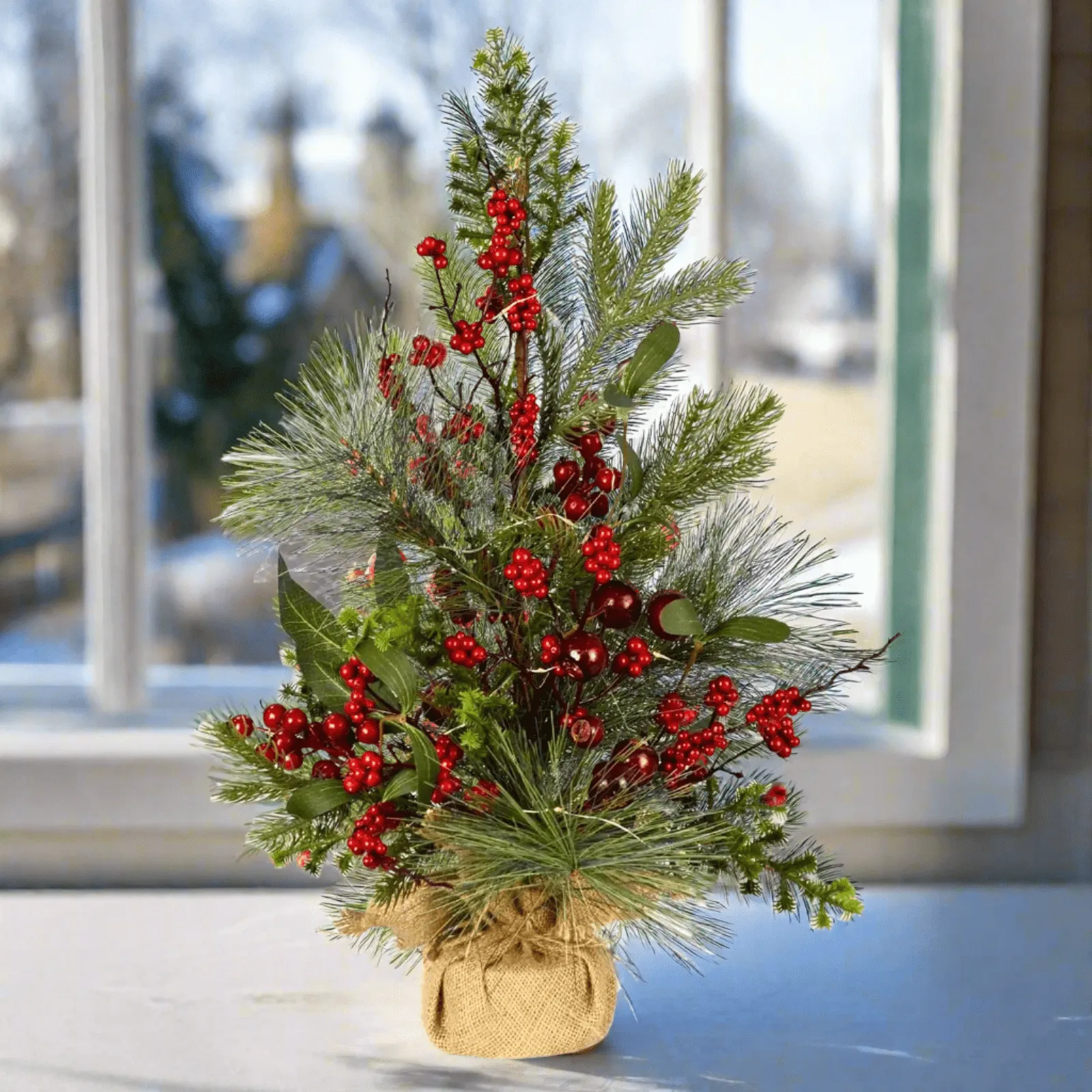 Red Berries Light Up Christmas Tree Mixed Foliage 2ft (60cm)