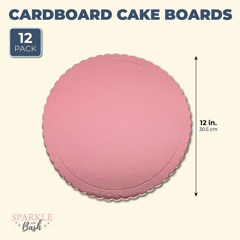 Rose Gold Foil Cake Boards, Scalloped Dessert Base (12 Inches, 12 Pack)