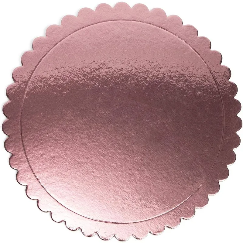 Rose Gold Foil Cake Boards, Scalloped Edge Dessert Base (8 In,12 Pack)