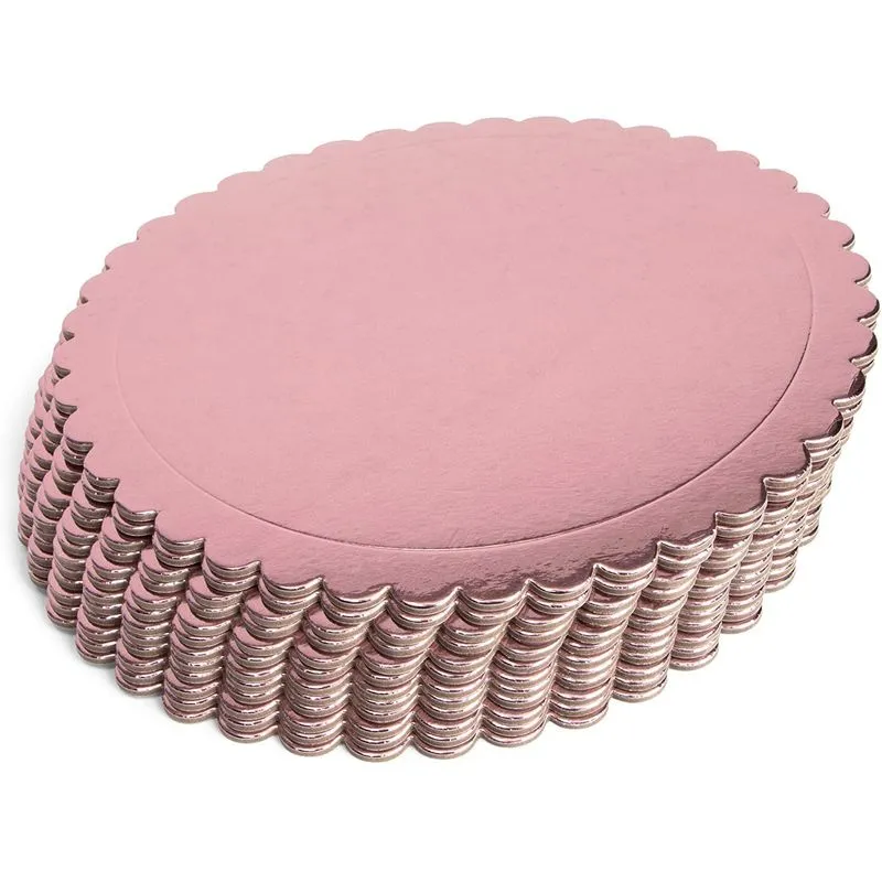 Rose Gold Foil Cake Boards, Scalloped Edge Dessert Base (8 In,12 Pack)