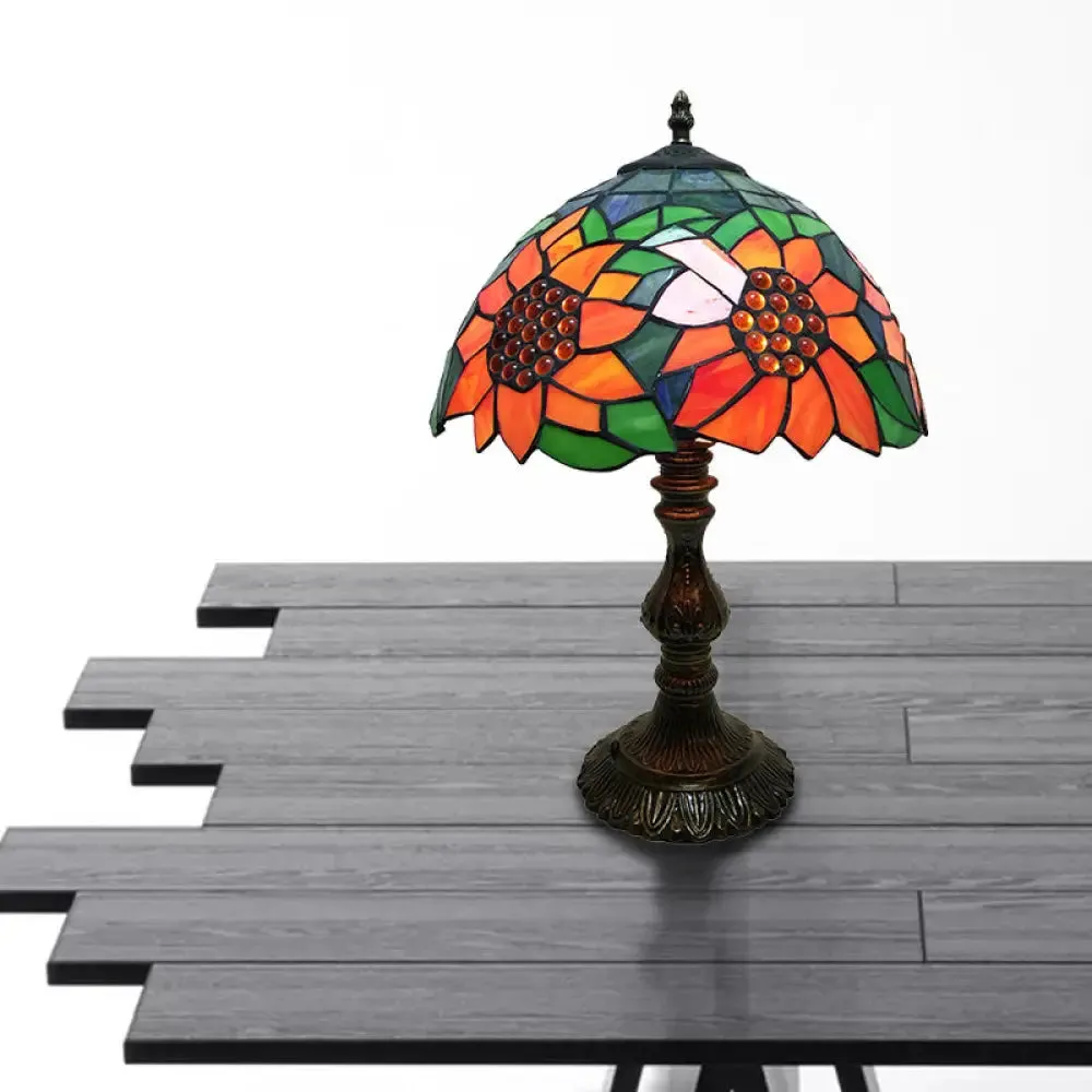 Rustic Sunflower Desk Light - Stained Glass Table Lamp for Bedroom, Orange