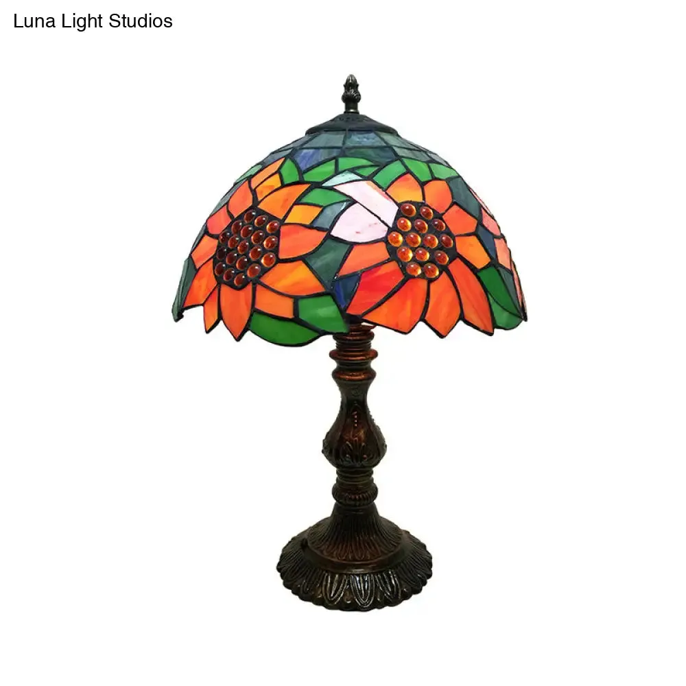 Rustic Sunflower Desk Light - Stained Glass Table Lamp for Bedroom, Orange