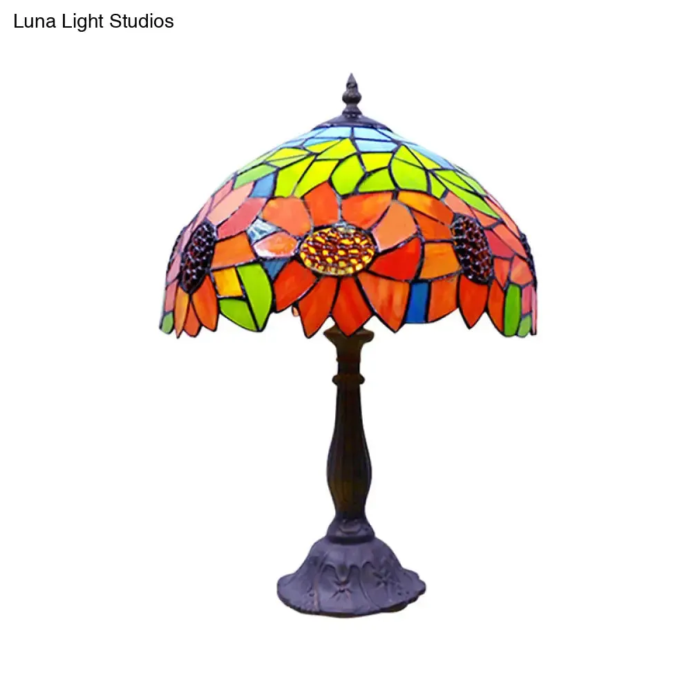 Rustic Sunflower Desk Light - Stained Glass Table Lamp for Bedroom, Orange