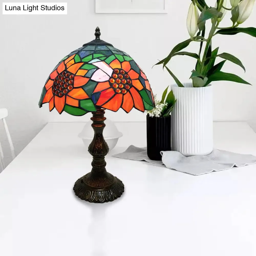 Rustic Sunflower Desk Light - Stained Glass Table Lamp for Bedroom, Orange