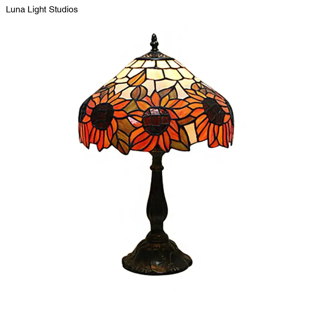 Rustic Sunflower Desk Light - Stained Glass Table Lamp for Bedroom, Orange