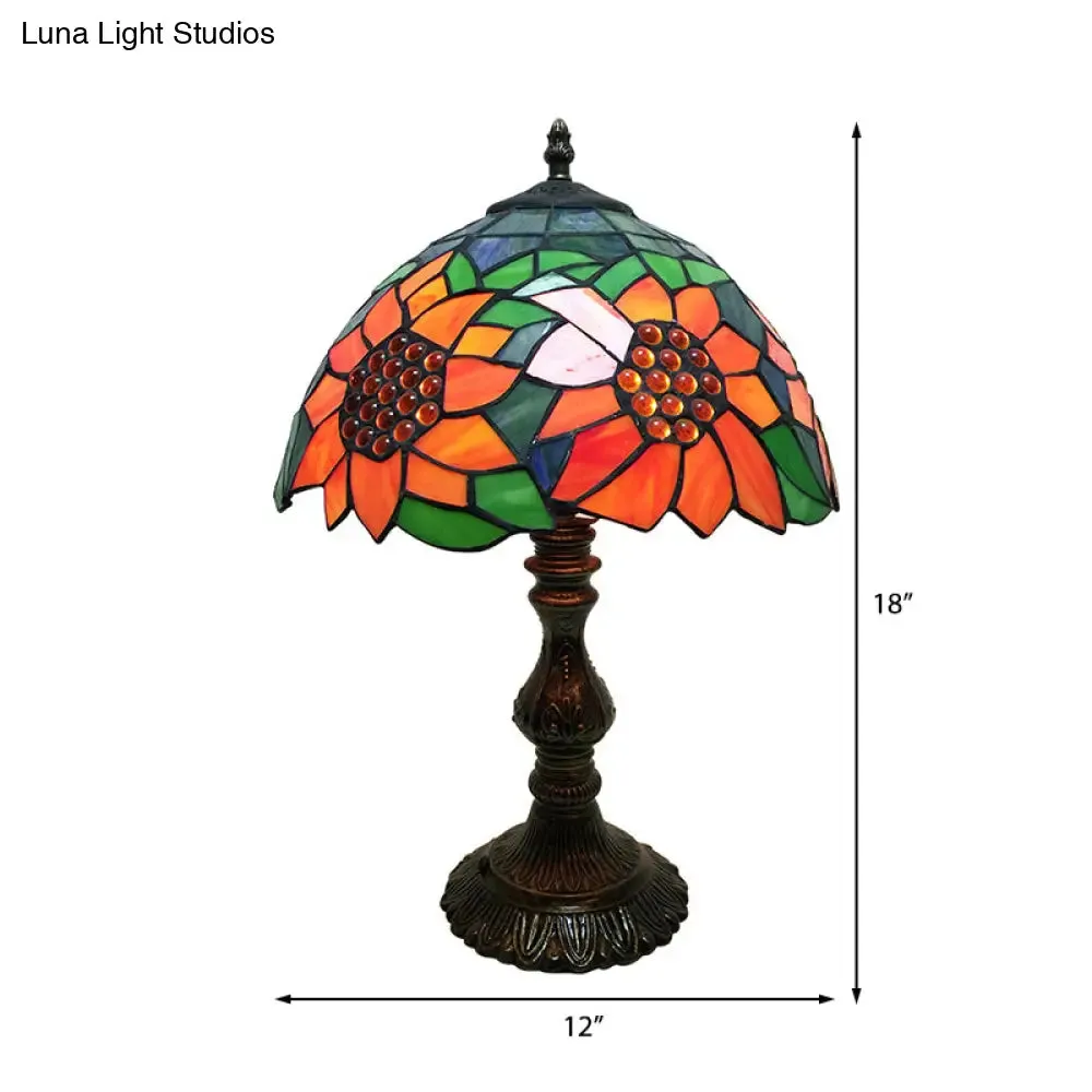 Rustic Sunflower Desk Light - Stained Glass Table Lamp for Bedroom, Orange