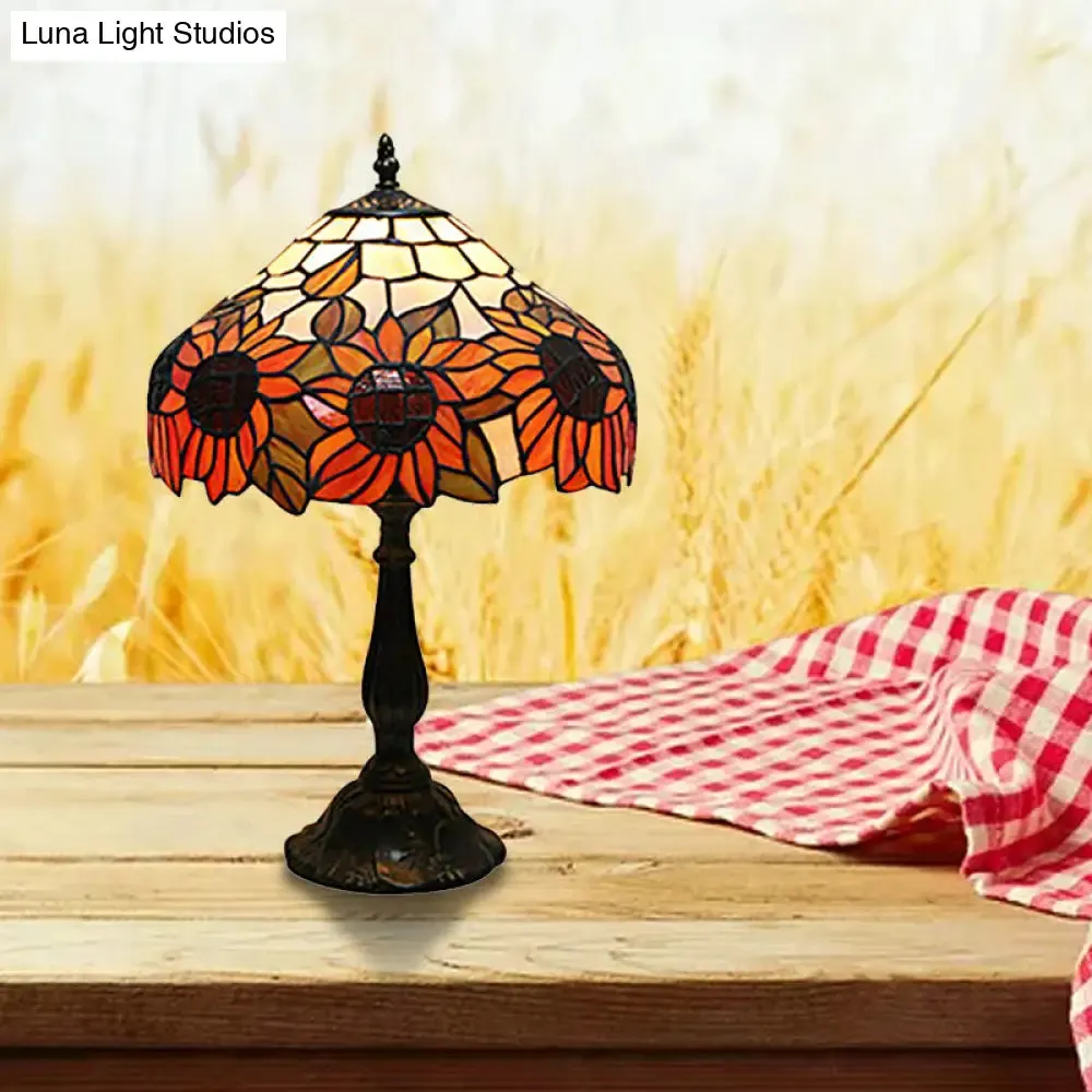 Rustic Sunflower Desk Light - Stained Glass Table Lamp for Bedroom, Orange