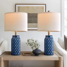 Set of 2 Modern Table Lamps – 20.5" Contemporary Dark Blue Ceramic Nightstand Lamps for Bedroom and Living Room