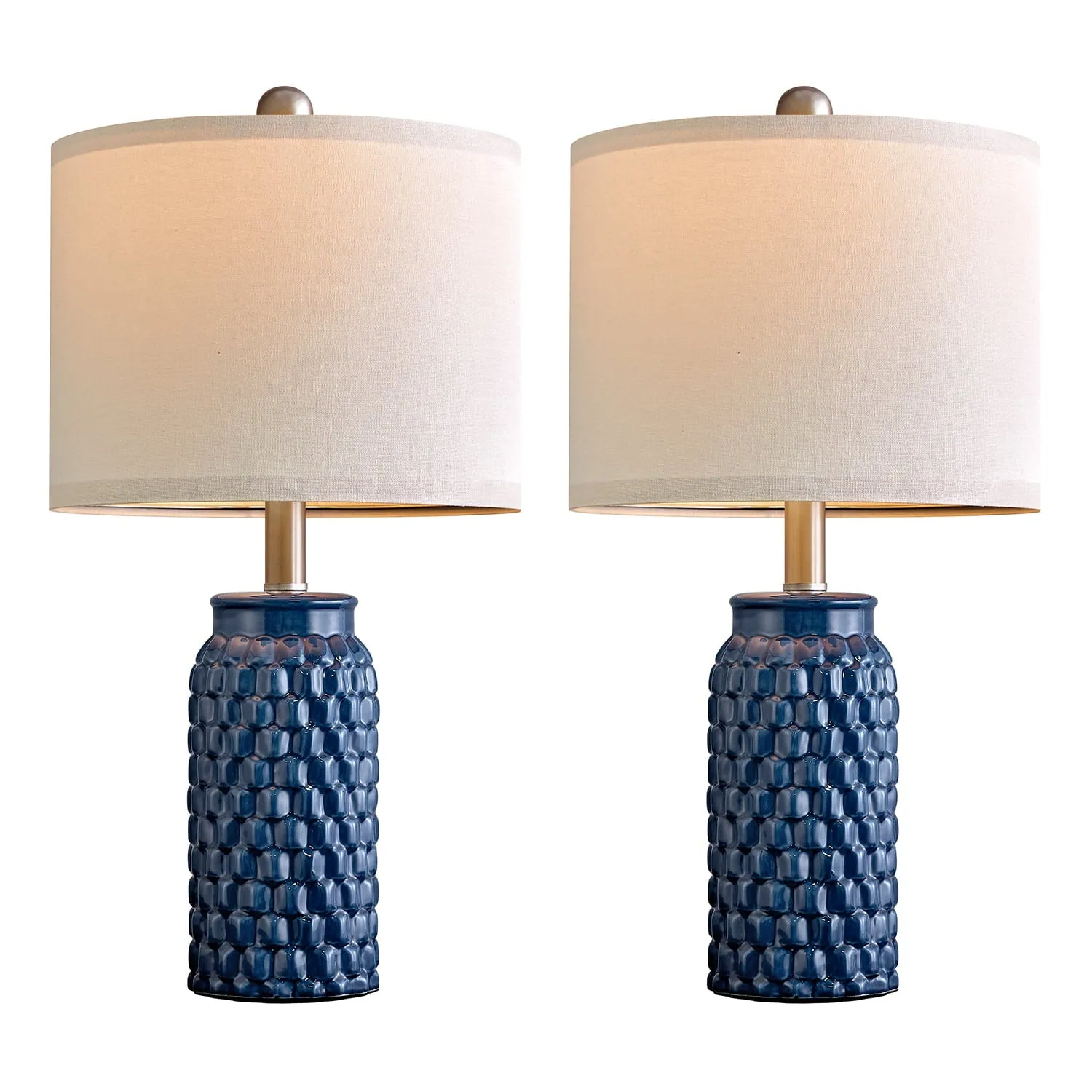 Set of 2 Modern Table Lamps – 20.5" Contemporary Dark Blue Ceramic Nightstand Lamps for Bedroom and Living Room