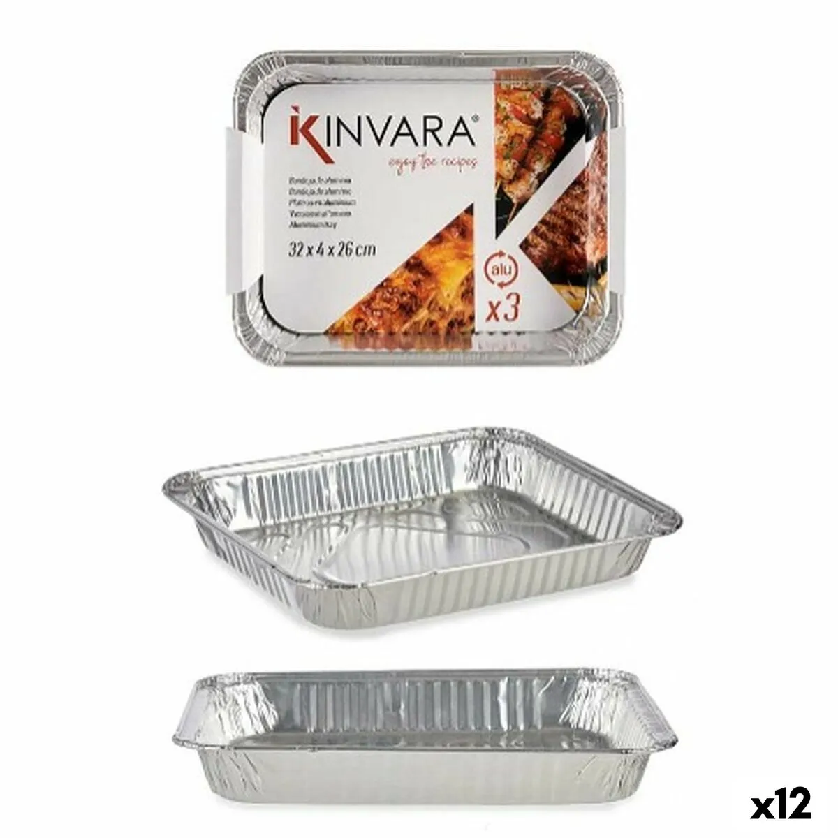 Set of trays Aluminium 32,5 x 26 x 3,8 cm 3 Pieces (12 Units)