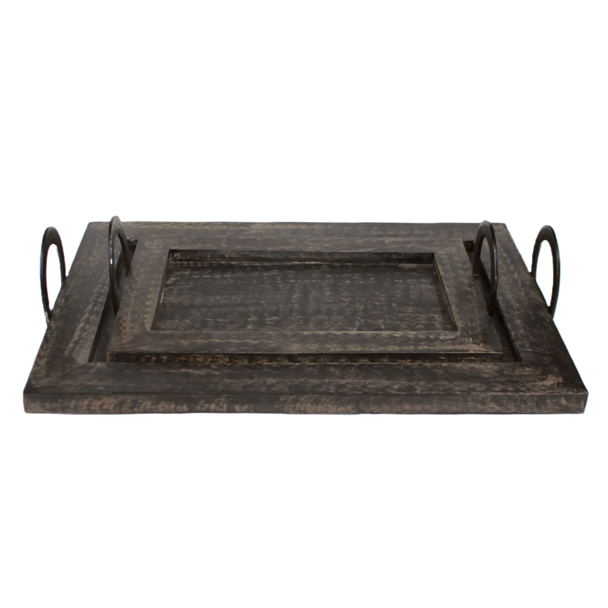 Shaker Serving Tray with Handles in Charcoal Grey, Set of 2