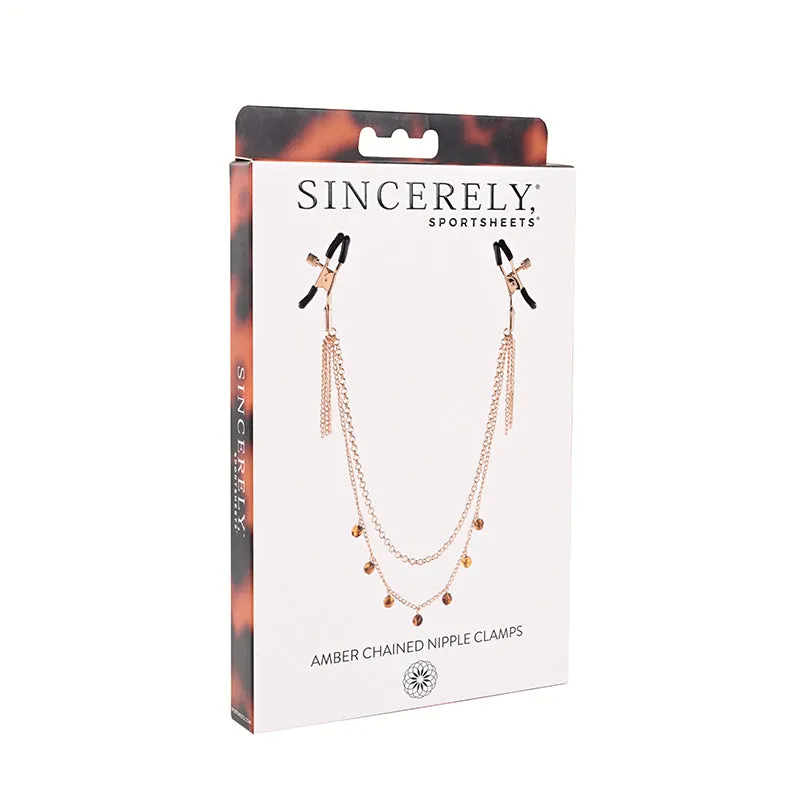 Sincerely, Sportsheets Amber Adjustable Chained Nipple Clamps Tortoiseshell