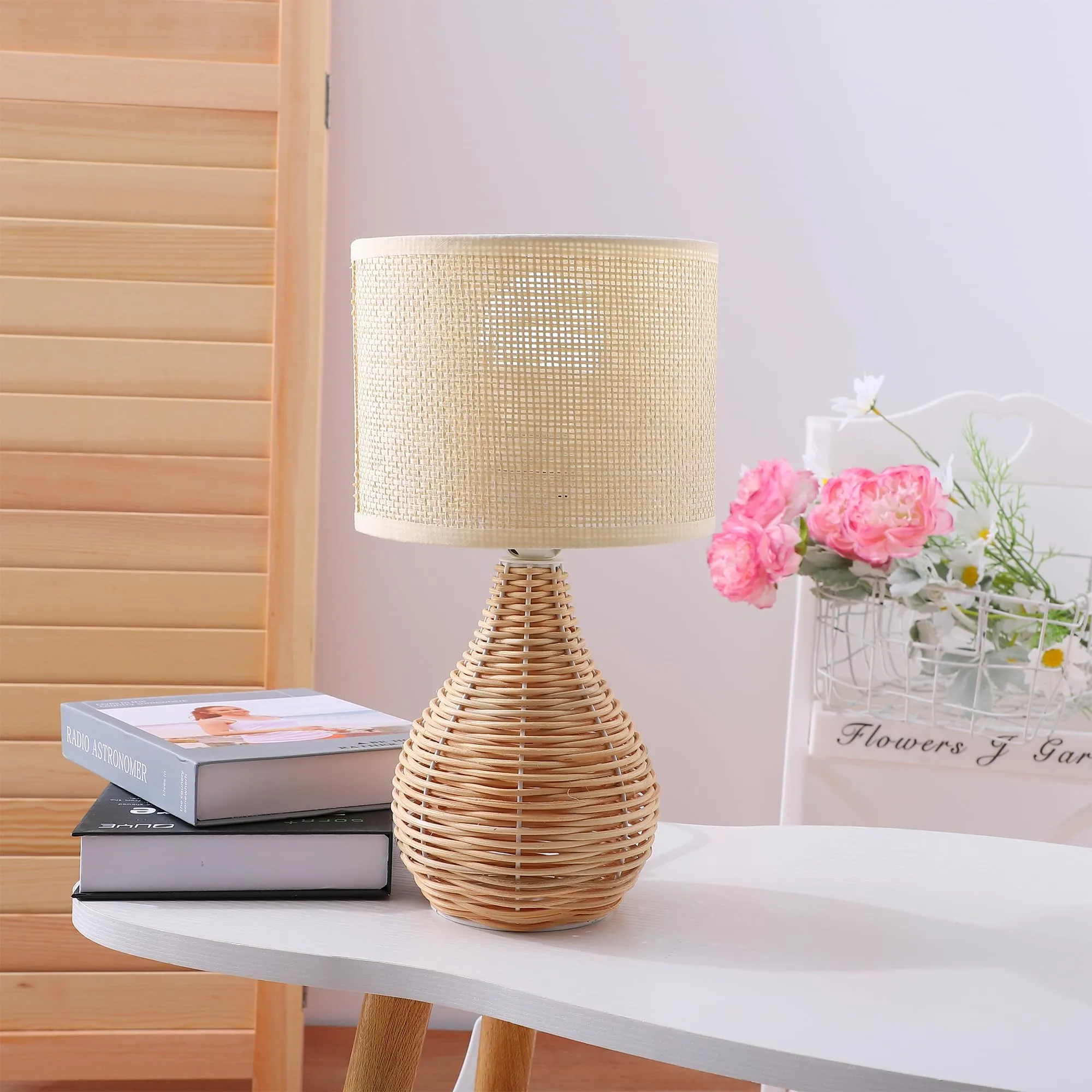 The Better Home Table Lamp for Bedroom-31CM |Home Decor Light Made up of Rattan and Linen| Table Lamp for Study| Aesthetic Table Lamp for Living Room, Office Desk | Gift for House Warming Ceremony