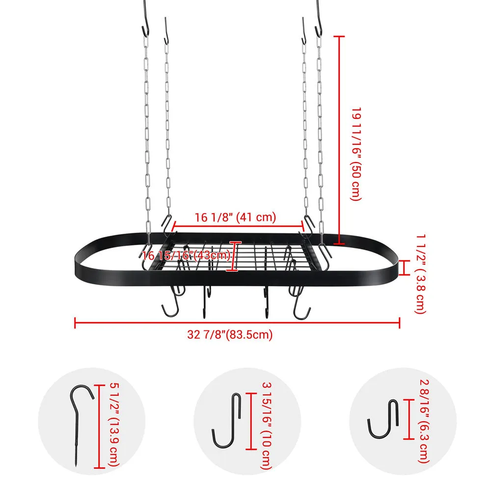 TheLAShop Hanging Pot Pan Rack Oval Utensils Holder 12-Hook 33"x17"