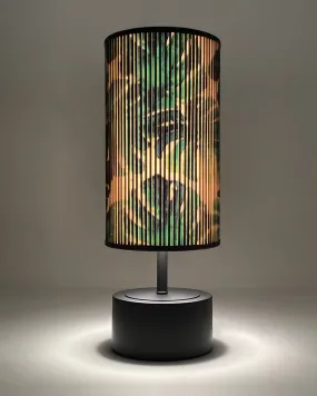 Tropical Leaf Printed Stick Shade, Touch Lamp, Black Base