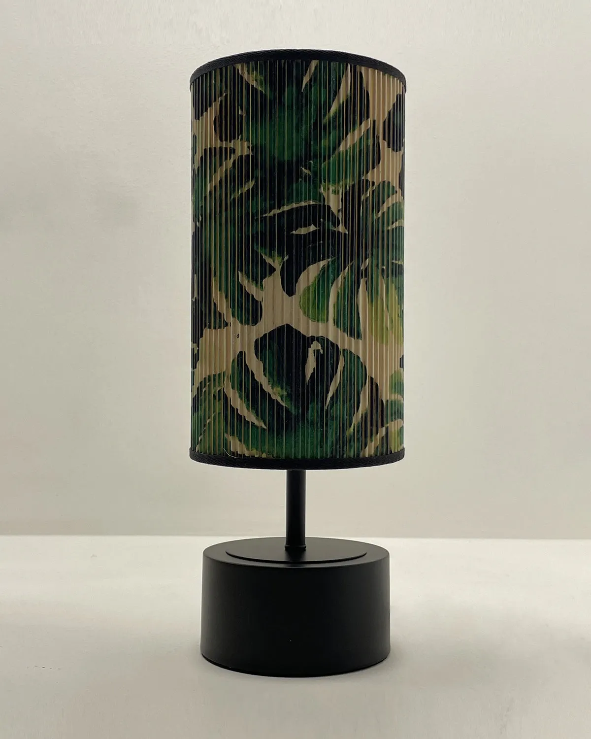 Tropical Leaf Printed Stick Shade, Touch Lamp, Black Base